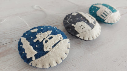 Tiny houses felt ornament SET OF 6