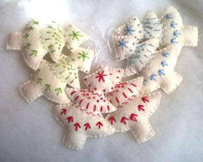 Embroidered Christmas tree ornament - felt hanging decoration
