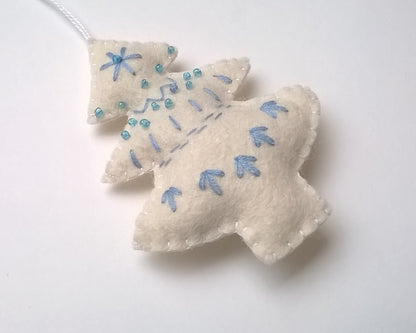 Embroidered Christmas tree ornament - felt hanging decoration
