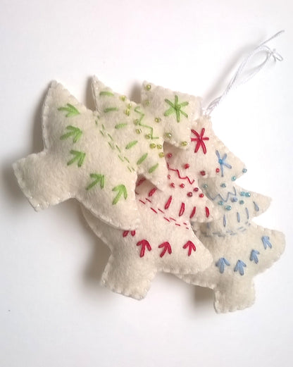 Embroidered Christmas tree ornament - felt hanging decoration