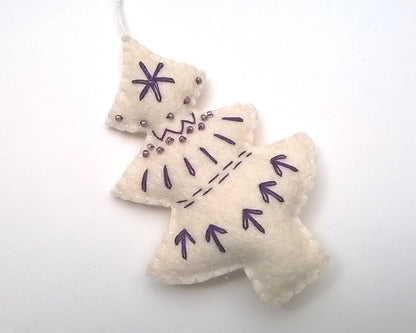 Embroidered Christmas tree ornament - felt hanging decoration