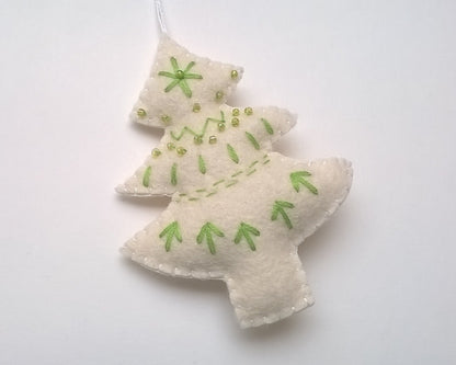 Embroidered Christmas tree ornament - felt hanging decoration