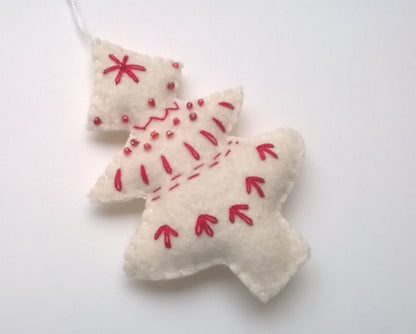 Embroidered Christmas tree ornament - felt hanging decoration