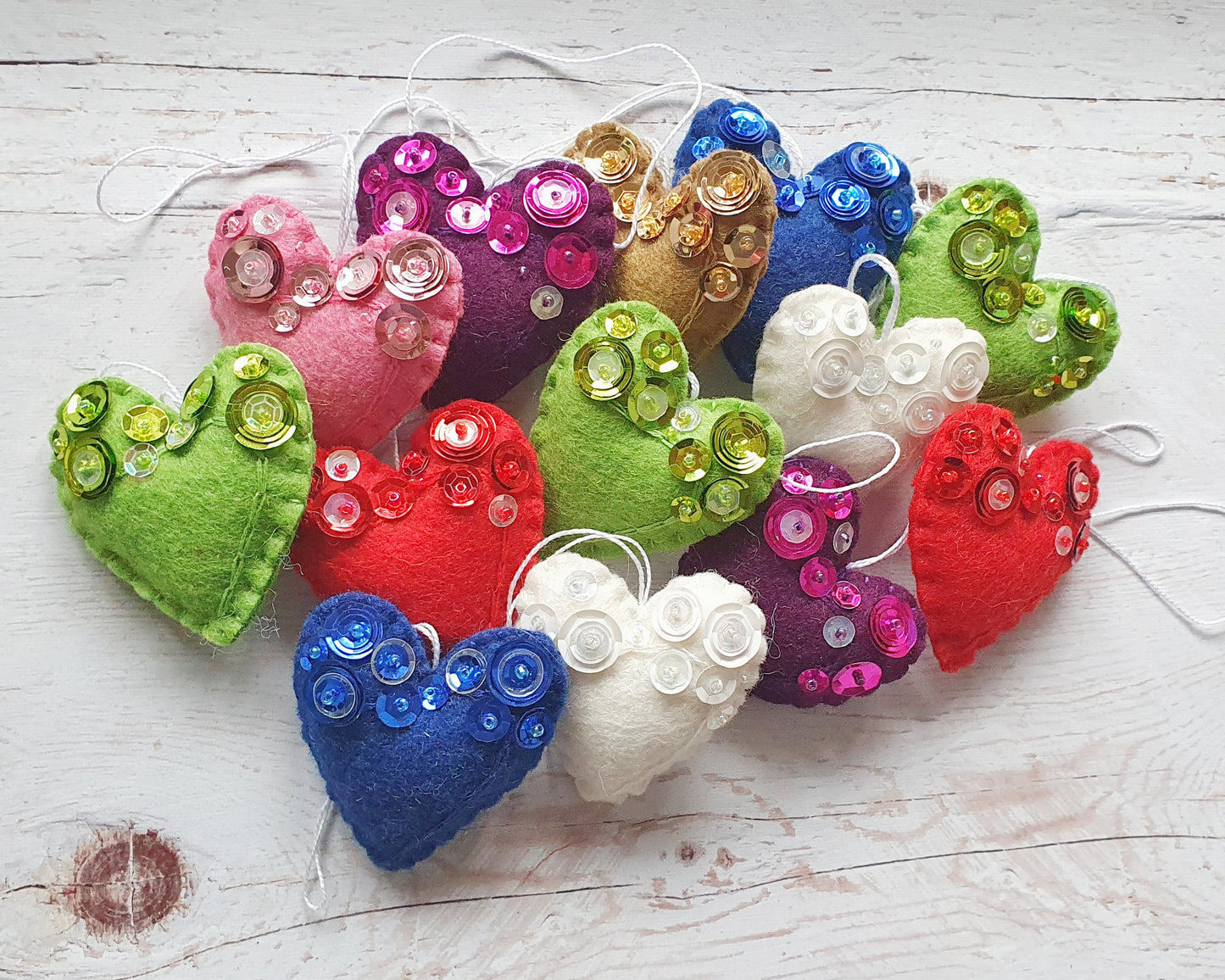 Heart ornament - felt ornaments with sequins - Valentine's day decoration