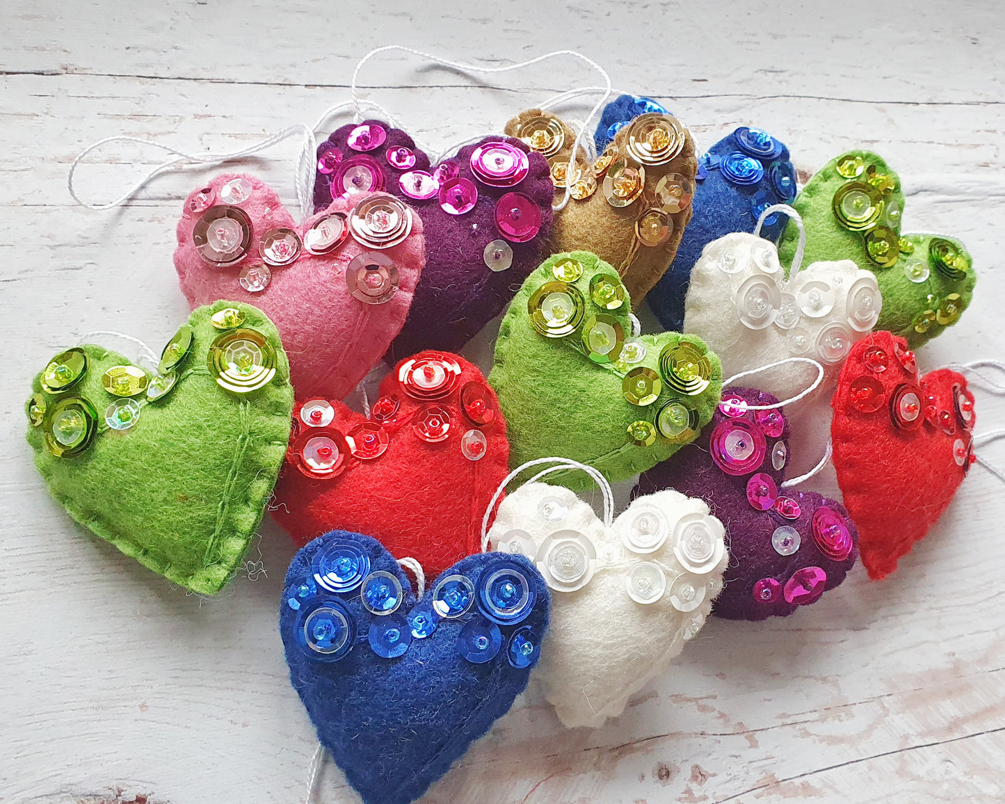 Heart ornament - felt ornaments with sequins - Valentine's day decoration