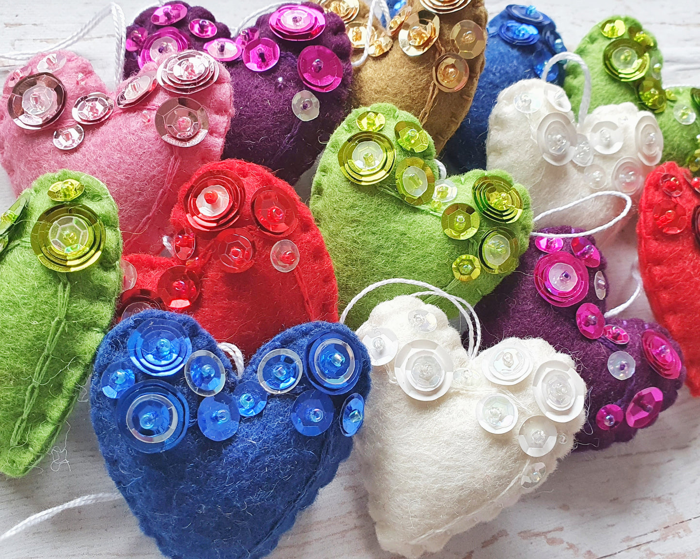 Heart ornament - felt ornaments with sequins - Valentine's day decoration