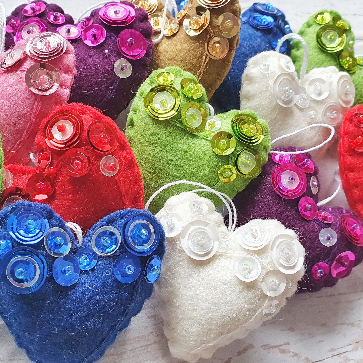 Heart ornament - felt ornaments with sequins - Valentine's day decoration