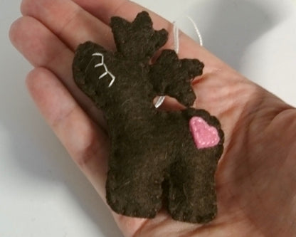 Felt reindeer ornament, red nose deer