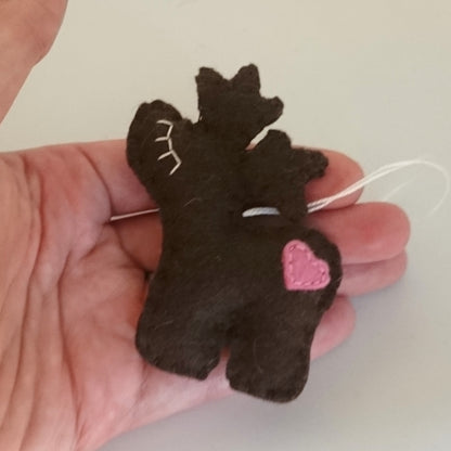 Felt reindeer ornament, red nose deer