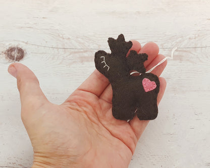 Felt reindeer ornament, red nose deer