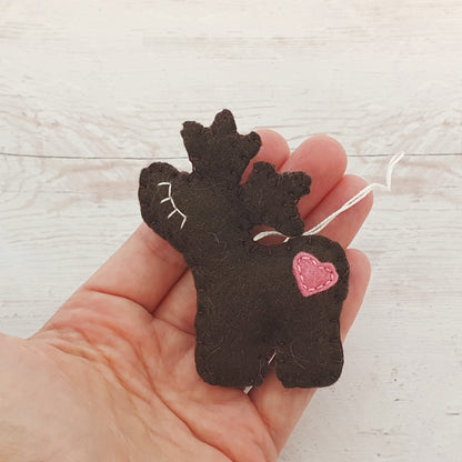 Felt reindeer ornament, red nose deer