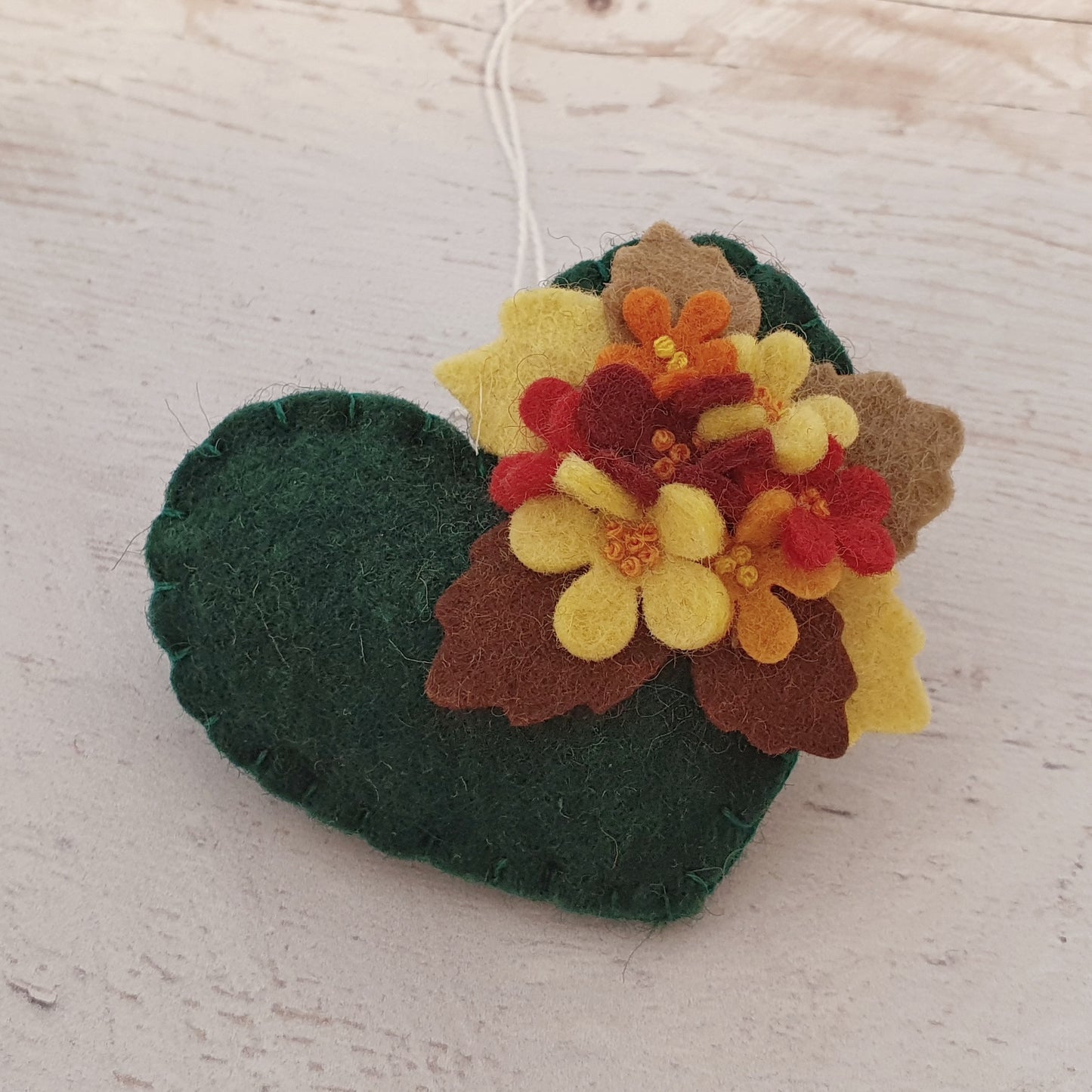Fall flowers heart ornament - felt home decoration