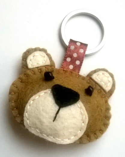 Felt bear keychain -  key holder - felt animals