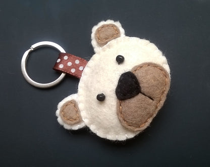 Felt bear keychain -  key holder - felt animals