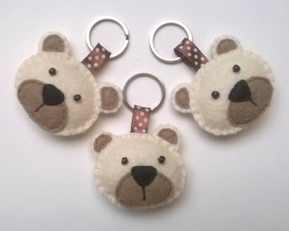 Felt bear keychain -  key holder - felt animals