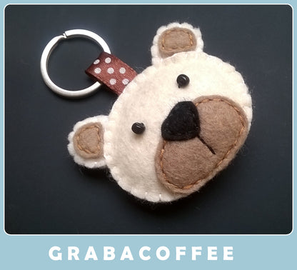 Felt bear keychain -  key holder - felt animals