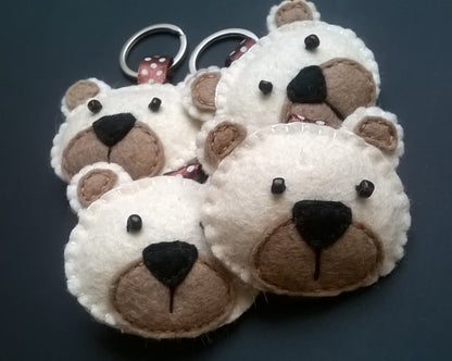 Felt bear keychain -  key holder - felt animals