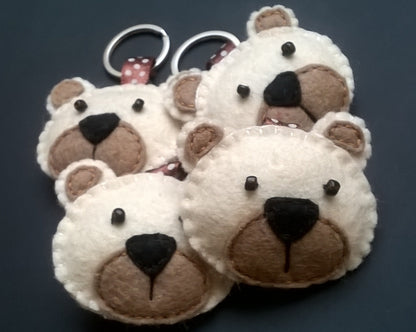 Felt bear keychain -  key holder - felt animals