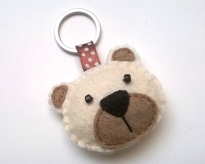 Felt bear keychain -  key holder - felt animals