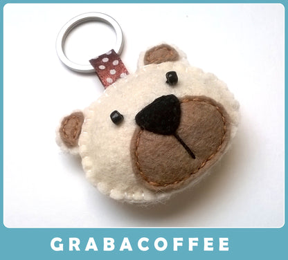Felt bear keychain -  key holder - felt animals