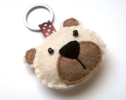 Felt bear keychain -  key holder - felt animals