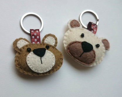 Felt bear keychain -  key holder - felt animals