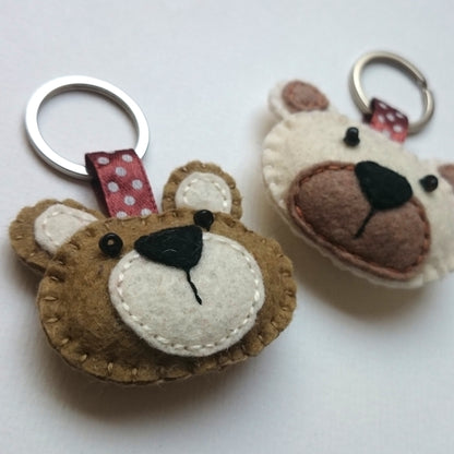 Felt bear keychain -  key holder - felt animals