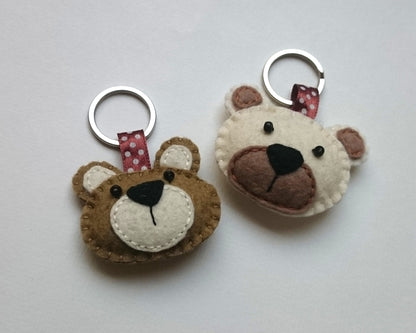 Felt bear keychain -  key holder - felt animals