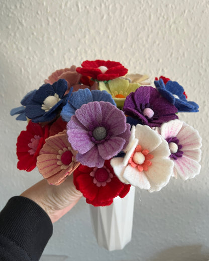 Felt cosmos flower stem - set of 5 - choose your color pack