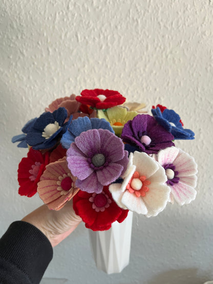 Felt cosmos flower stem - set of 5 - choose your color pack
