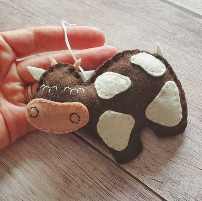 Felt cow ornament, farm animals, wool felt cows