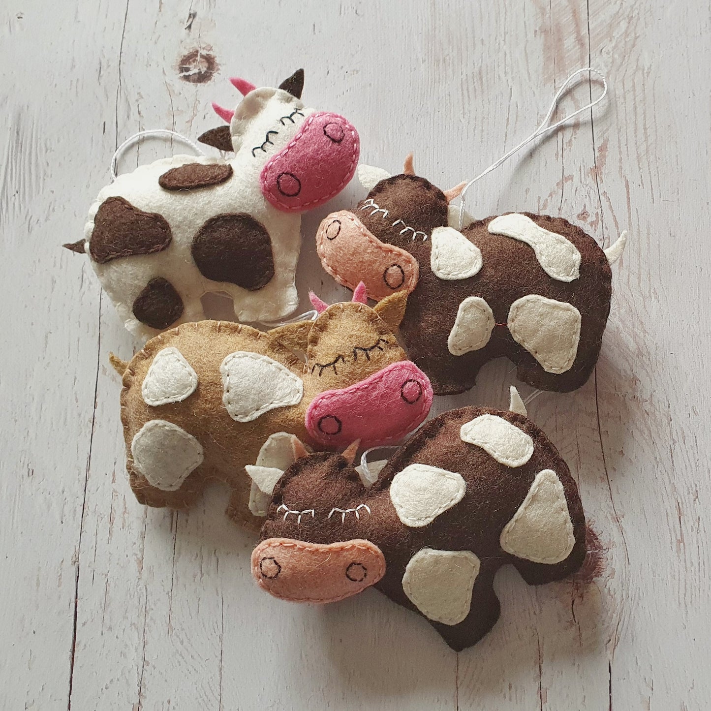 Felt cow ornament, farm animals, wool felt cows