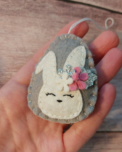 Easter bunnies with flowers, Easter egg ornament, Spring decoration