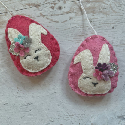 Easter bunnies with flowers, Easter egg ornament, Spring decoration