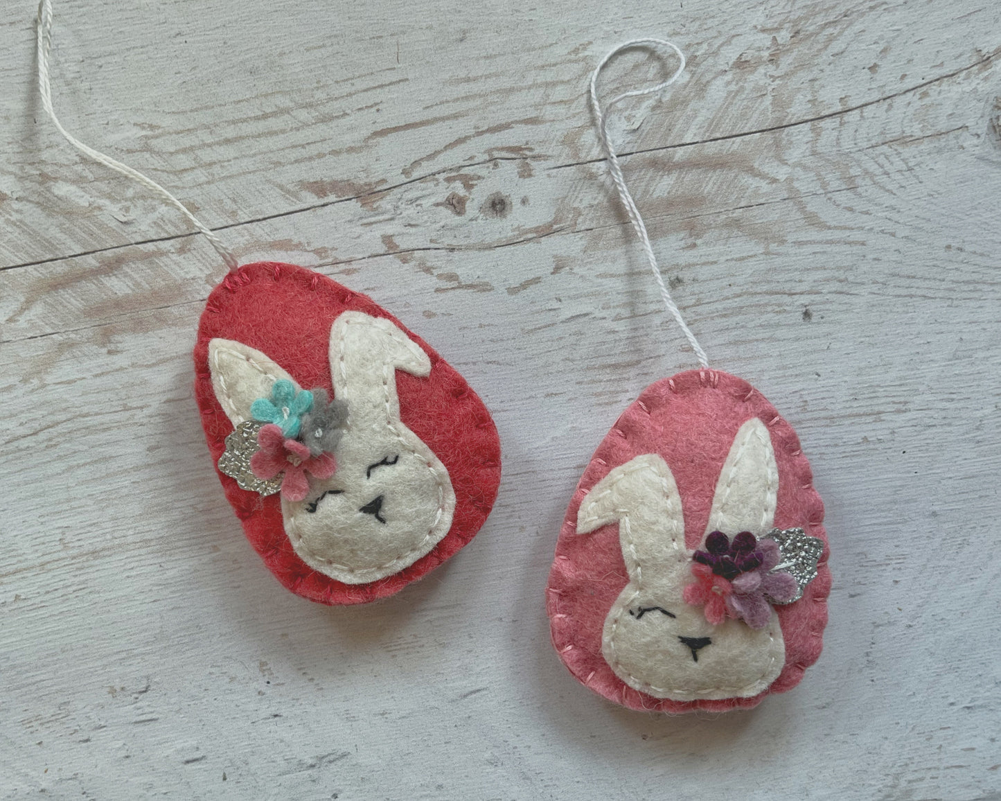 Easter bunnies with flowers, Easter egg ornament, Spring decoration
