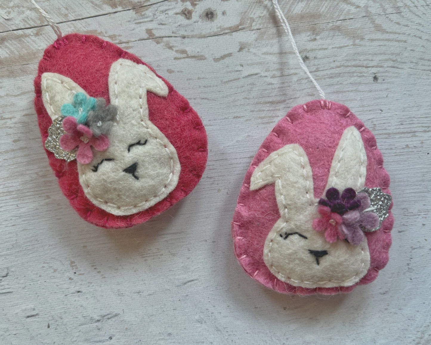 Easter bunnies with flowers, Easter egg ornament, Spring decoration