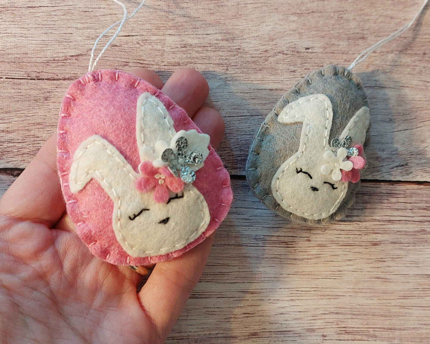 Easter bunnies with flowers, Easter egg ornament, Spring decoration