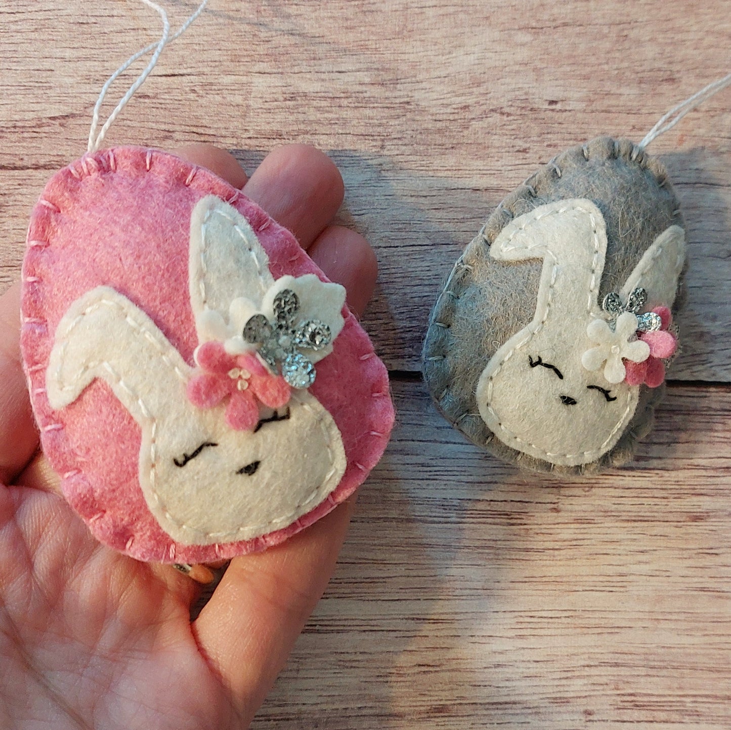 Easter bunnies with flowers, Easter egg ornament, Spring decoration