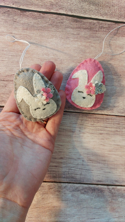 Easter bunnies with flowers, Easter egg ornament, Spring decoration