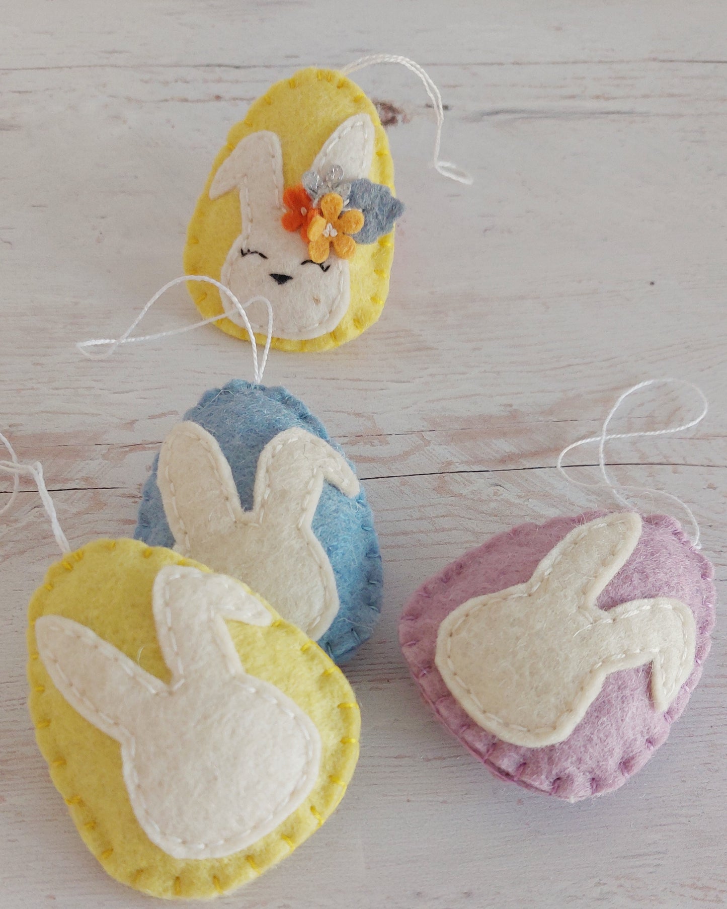 Easter bunnies with flowers, Easter egg ornament, Spring decoration