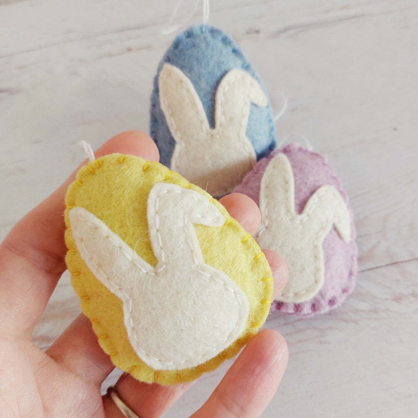 Easter bunnies with flowers, Easter egg ornament, Spring decoration