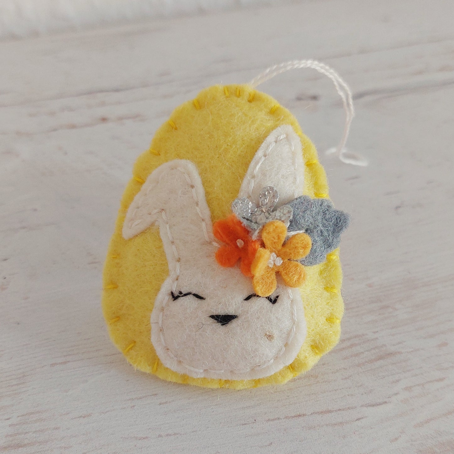 Easter bunnies with flowers, Easter egg ornament, Spring decoration