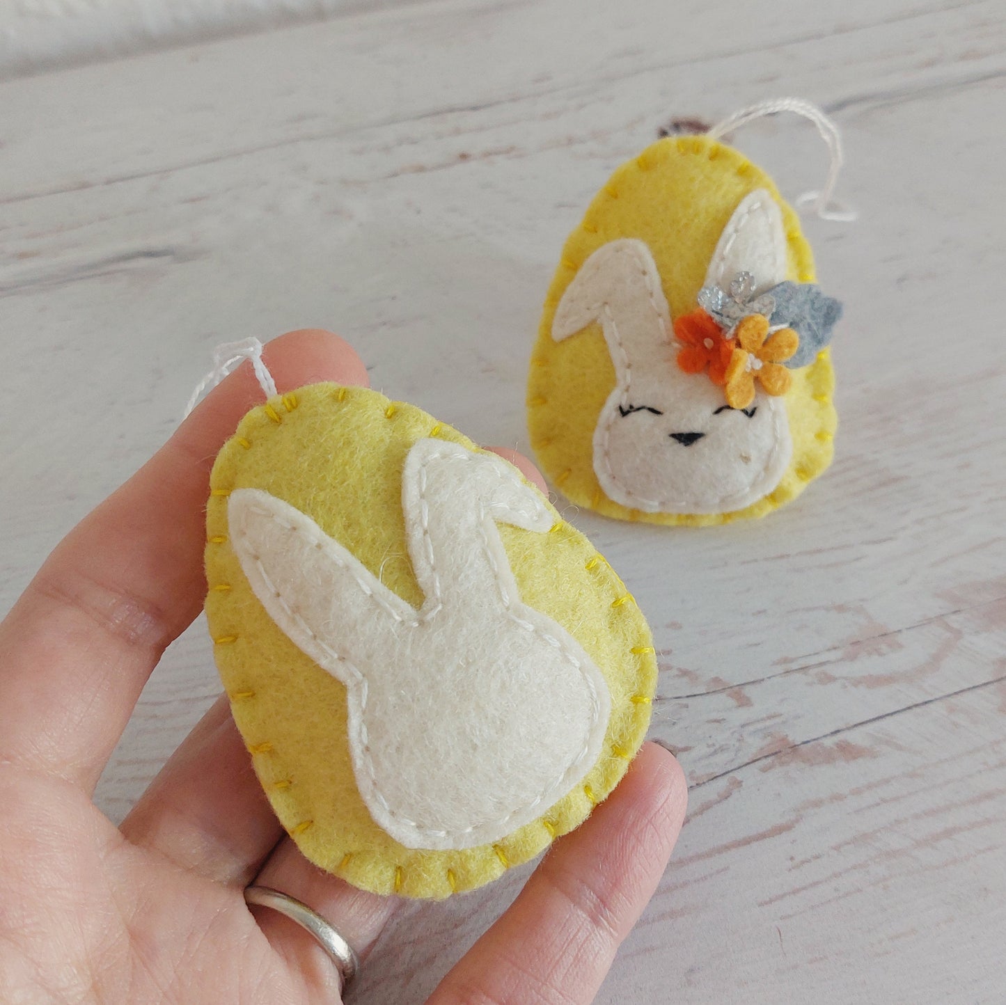 Easter bunnies with flowers, Easter egg ornament, Spring decoration