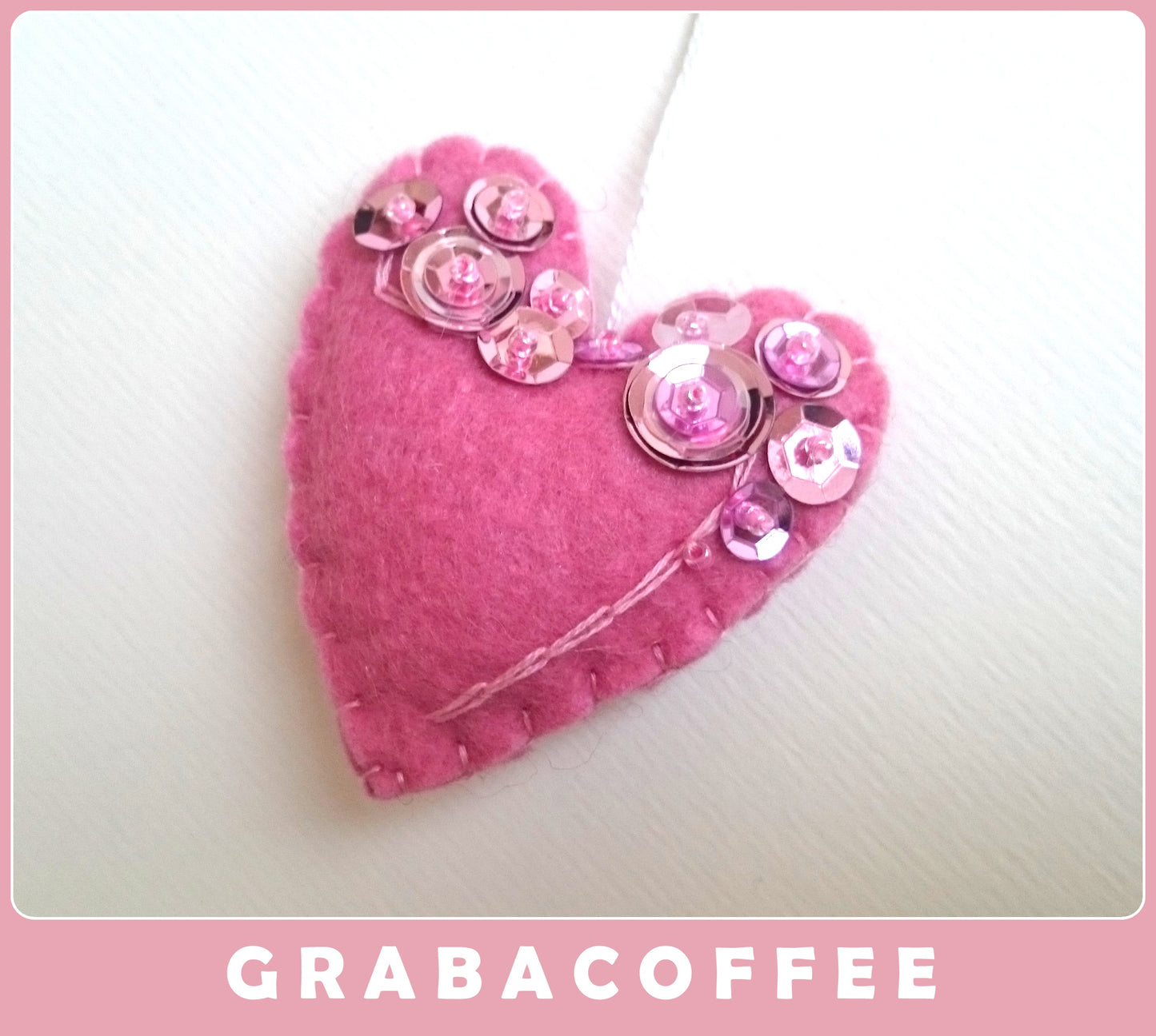 Heart ornament - felt ornaments with sequins - Valentine's day decoration