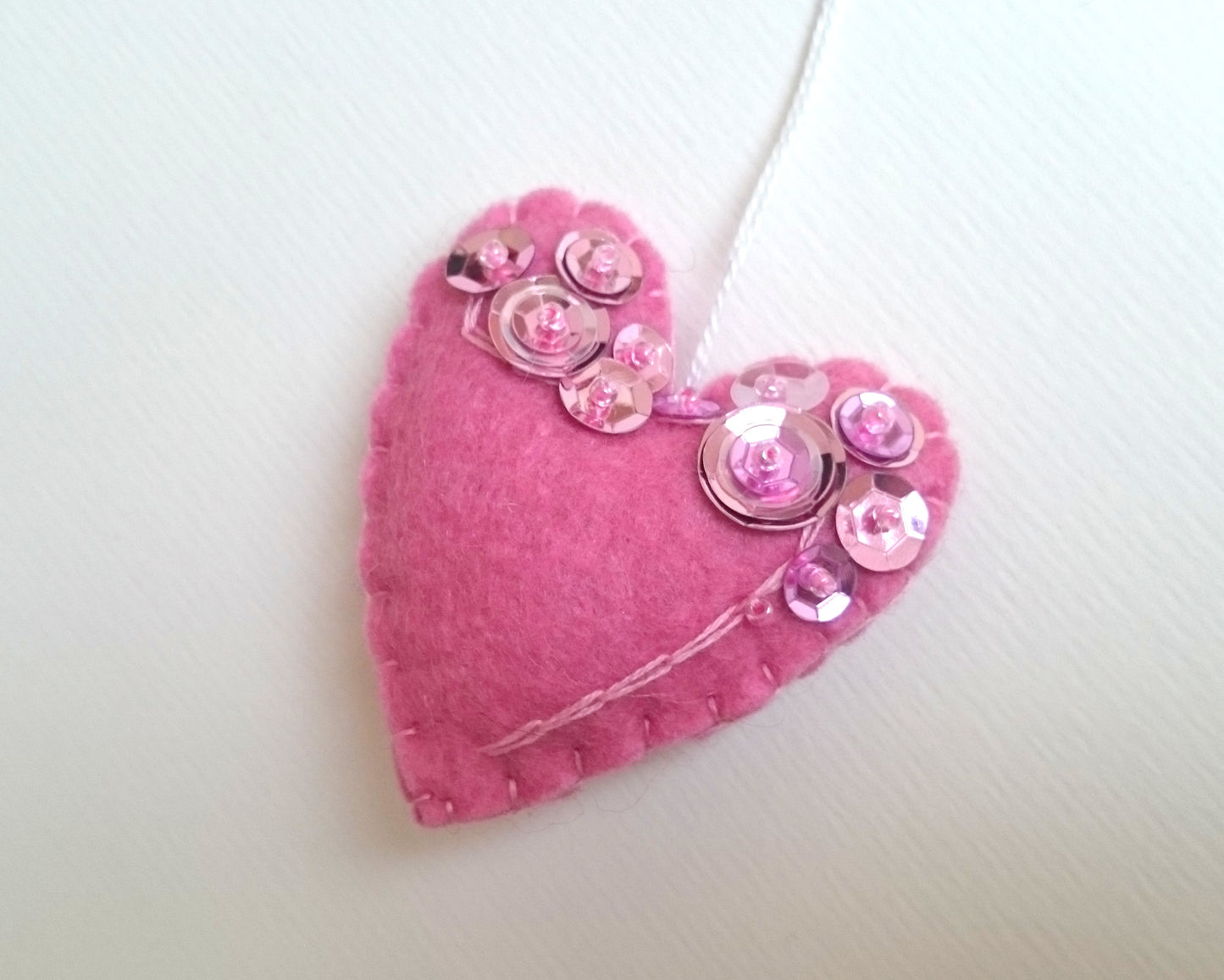 Heart ornament - felt ornaments with sequins - Valentine's day decoration