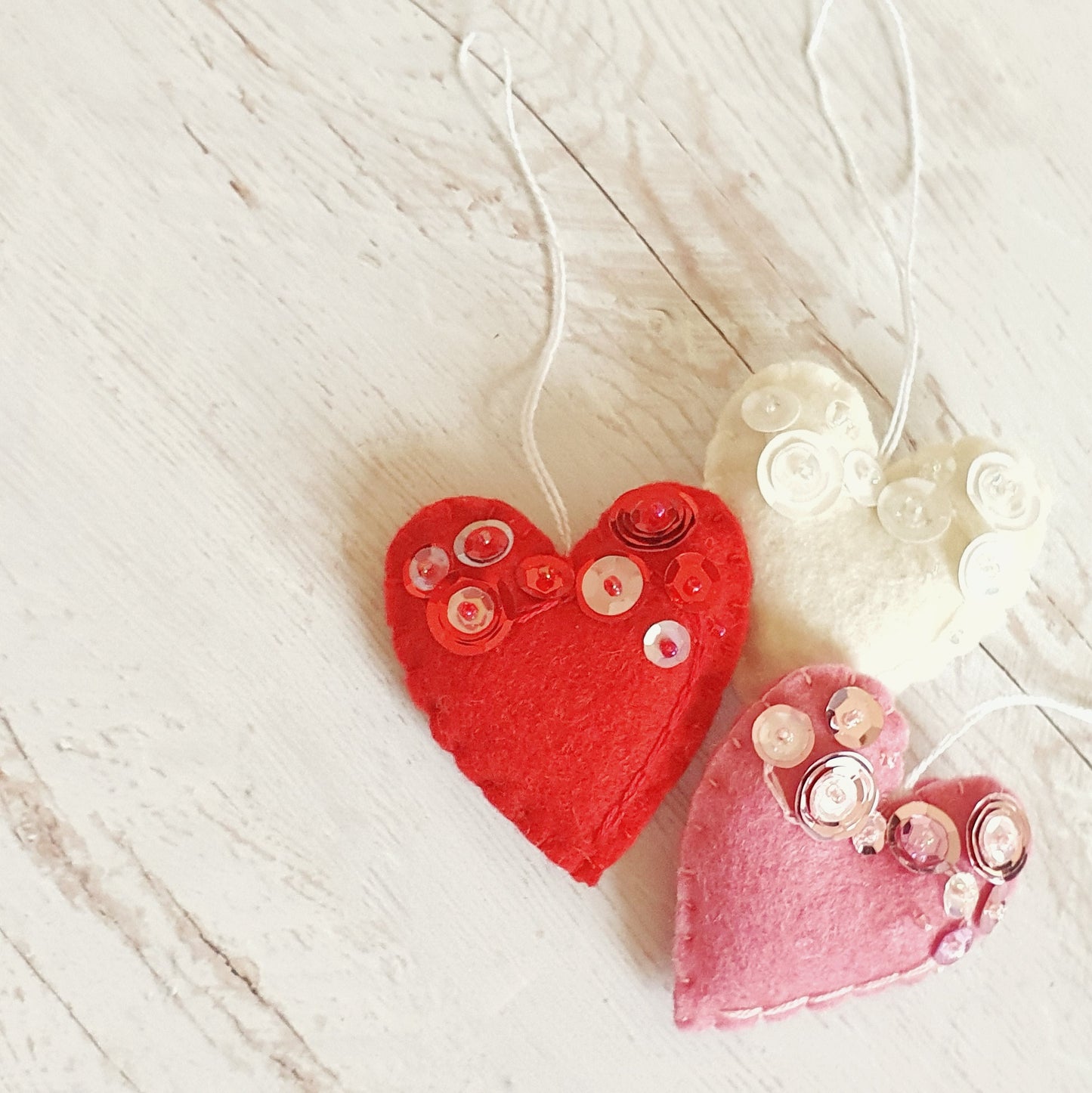 Heart ornament - felt ornaments with sequins - Valentine's day decoration