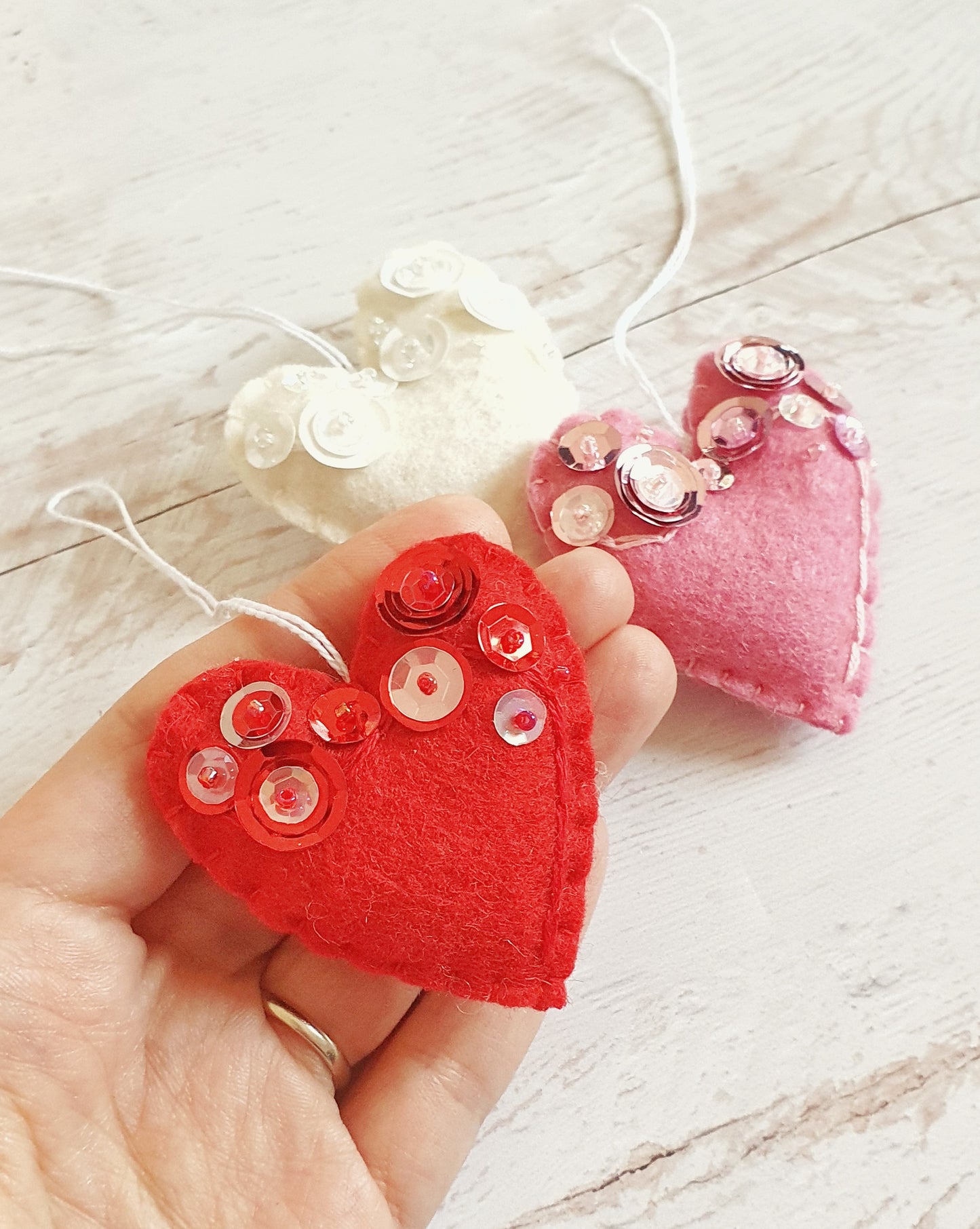 Heart ornament - felt ornaments with sequins - Valentine's day decoration