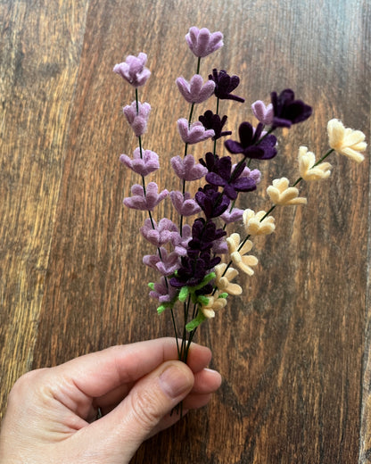 Felt lavender stem - set of 3 - choose your color pack