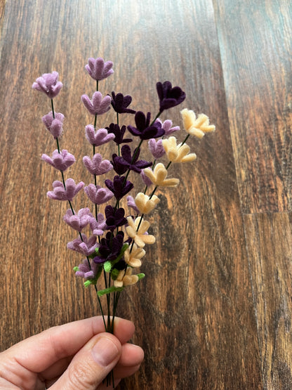 Felt lavender stem - set of 3 - choose your color pack