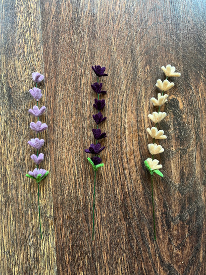 Felt lavender stem - set of 3 - choose your color pack